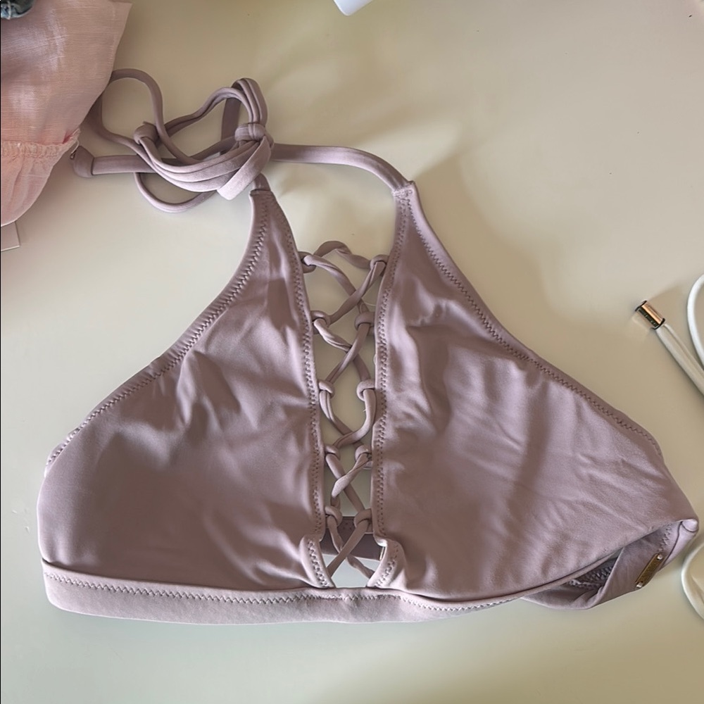 Xhilaration Purple Bikini Halter Top with Lace-Up Detail